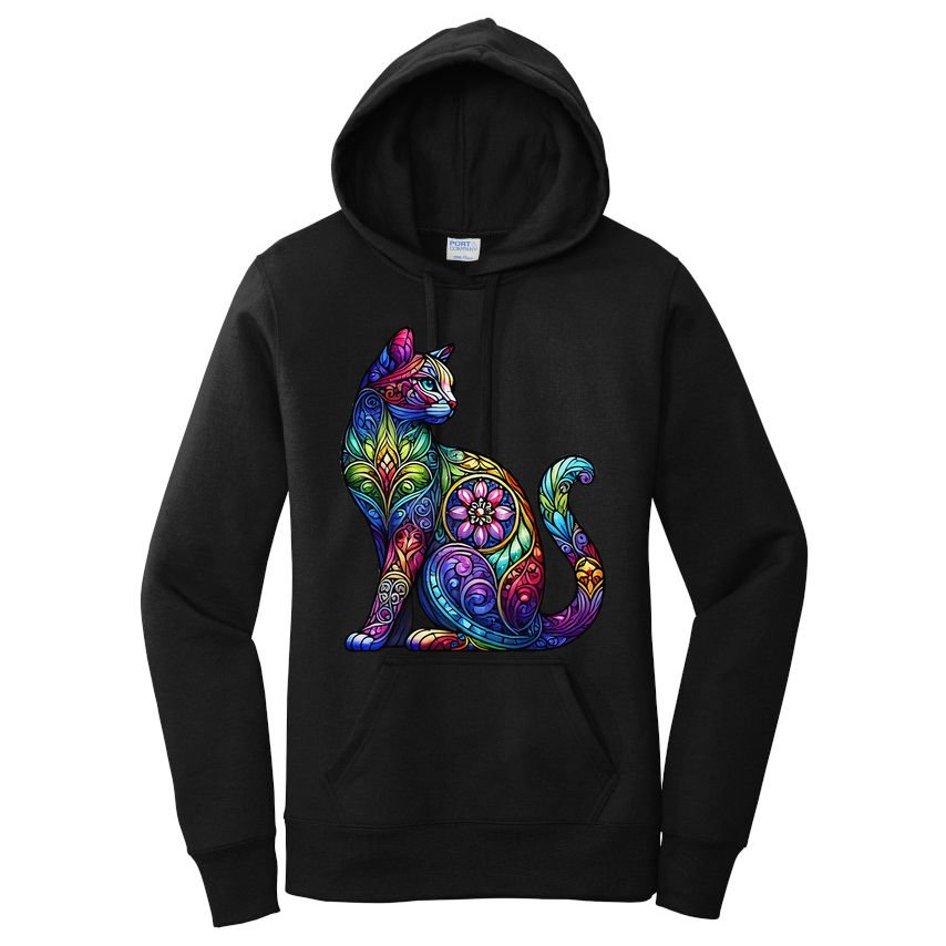 Stained Glass Window Cat Art Women's Pullover Hoodie
