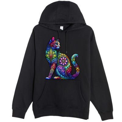 Stained Glass Window Cat Art Premium Pullover Hoodie