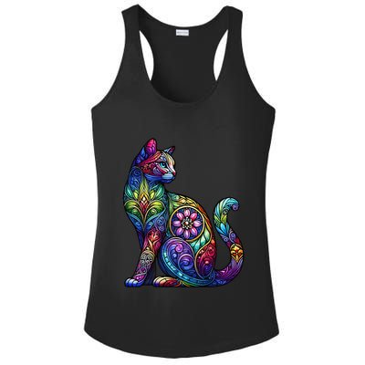 Stained Glass Window Cat Art Ladies PosiCharge Competitor Racerback Tank