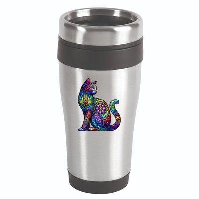Stained Glass Window Cat Art 16oz Travel Tumbler