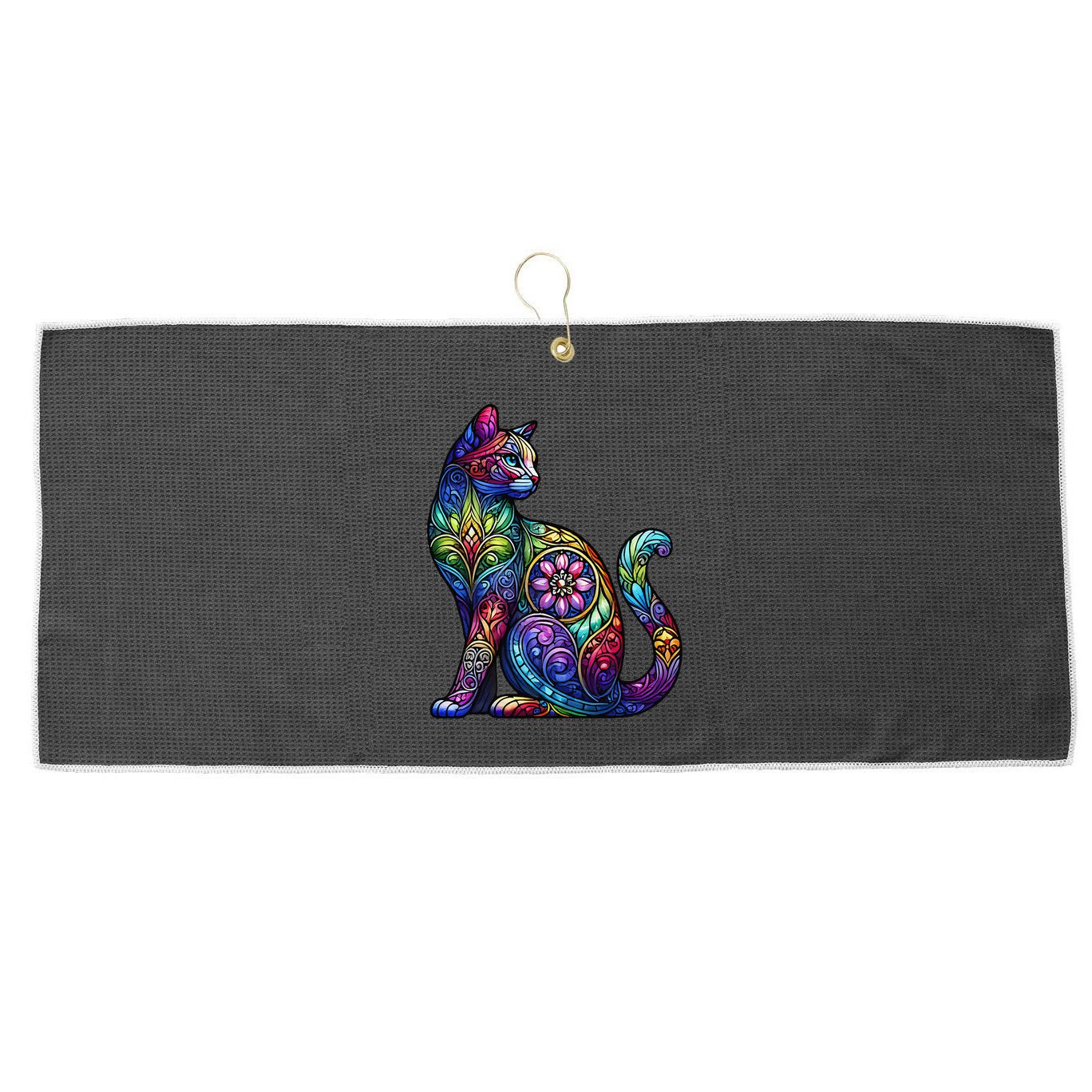 Stained Glass Window Cat Art Large Microfiber Waffle Golf Towel