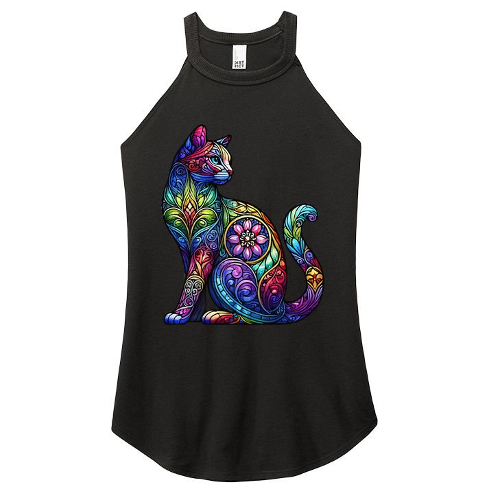 Stained Glass Window Cat Art Women's Perfect Tri Rocker Tank