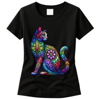 Stained Glass Window Cat Art Womens T-Shirt