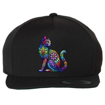 Stained Glass Window Cat Art Wool Snapback Cap