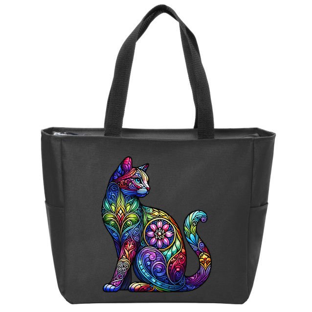 Stained Glass Window Cat Art Zip Tote Bag