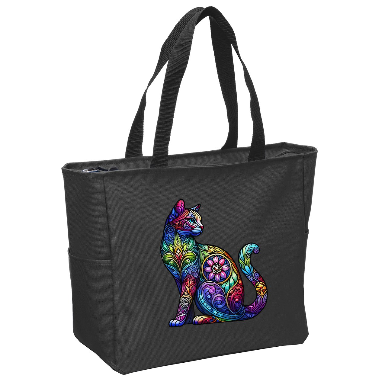 Stained Glass Window Cat Art Zip Tote Bag
