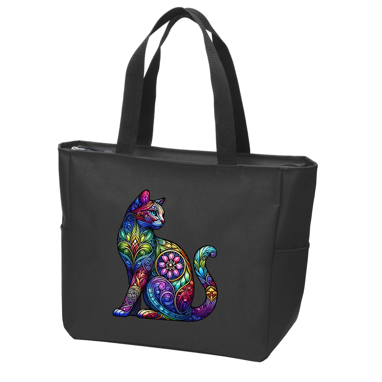 Stained Glass Window Cat Art Zip Tote Bag