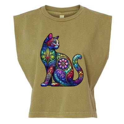 Stained Glass Window Cat Art Garment-Dyed Women's Muscle Tee