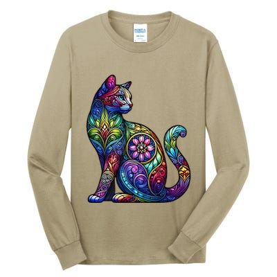Stained Glass Window Cat Art Tall Long Sleeve T-Shirt