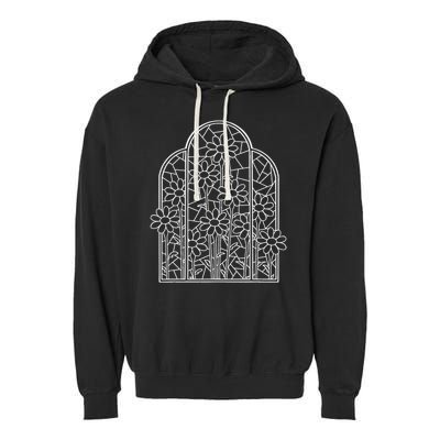 Stained Glass Wildflower Flower Kaleidoscope Church Window Garment-Dyed Fleece Hoodie