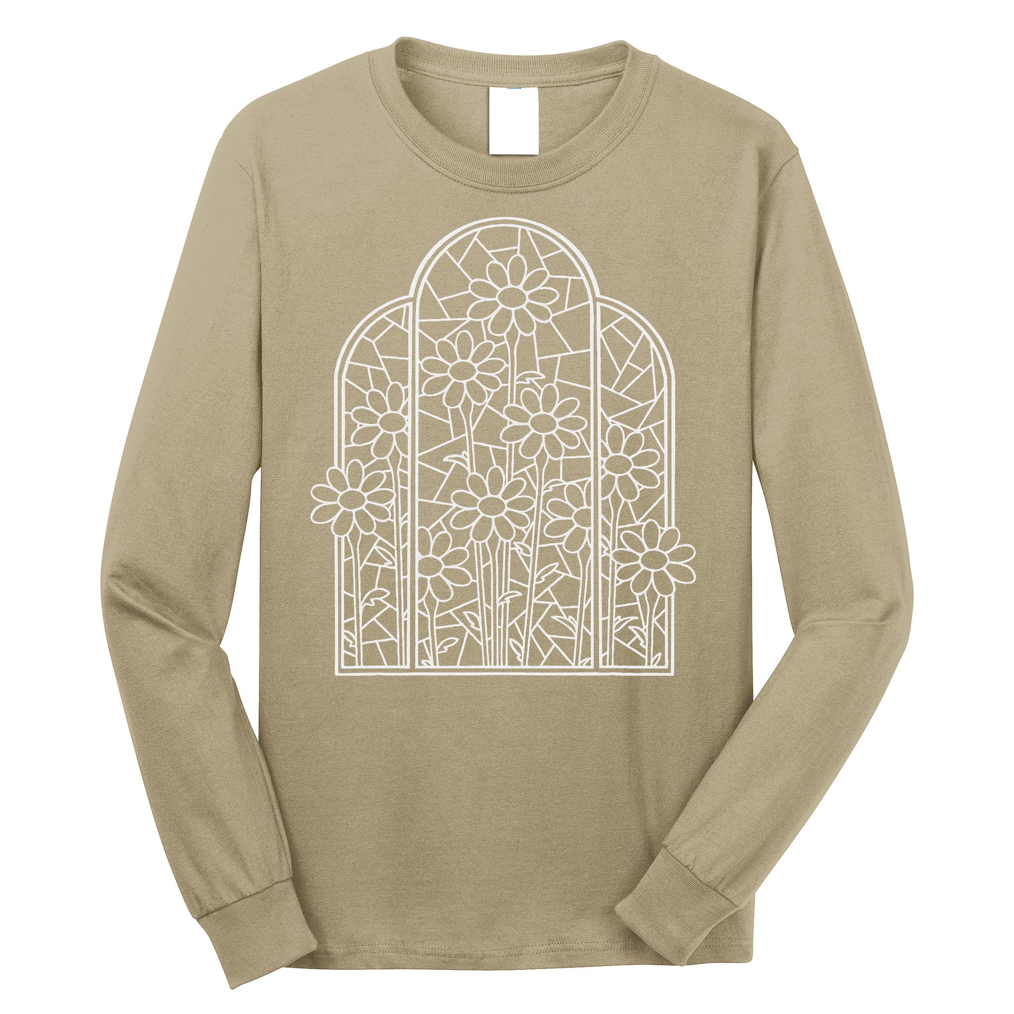 Stained Glass Wildflower Flower Kaleidoscope Church Window Long Sleeve Shirt