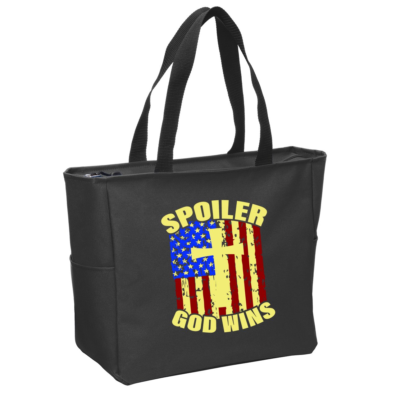 Spoiler God Wins American Flag Zip Tote Bag