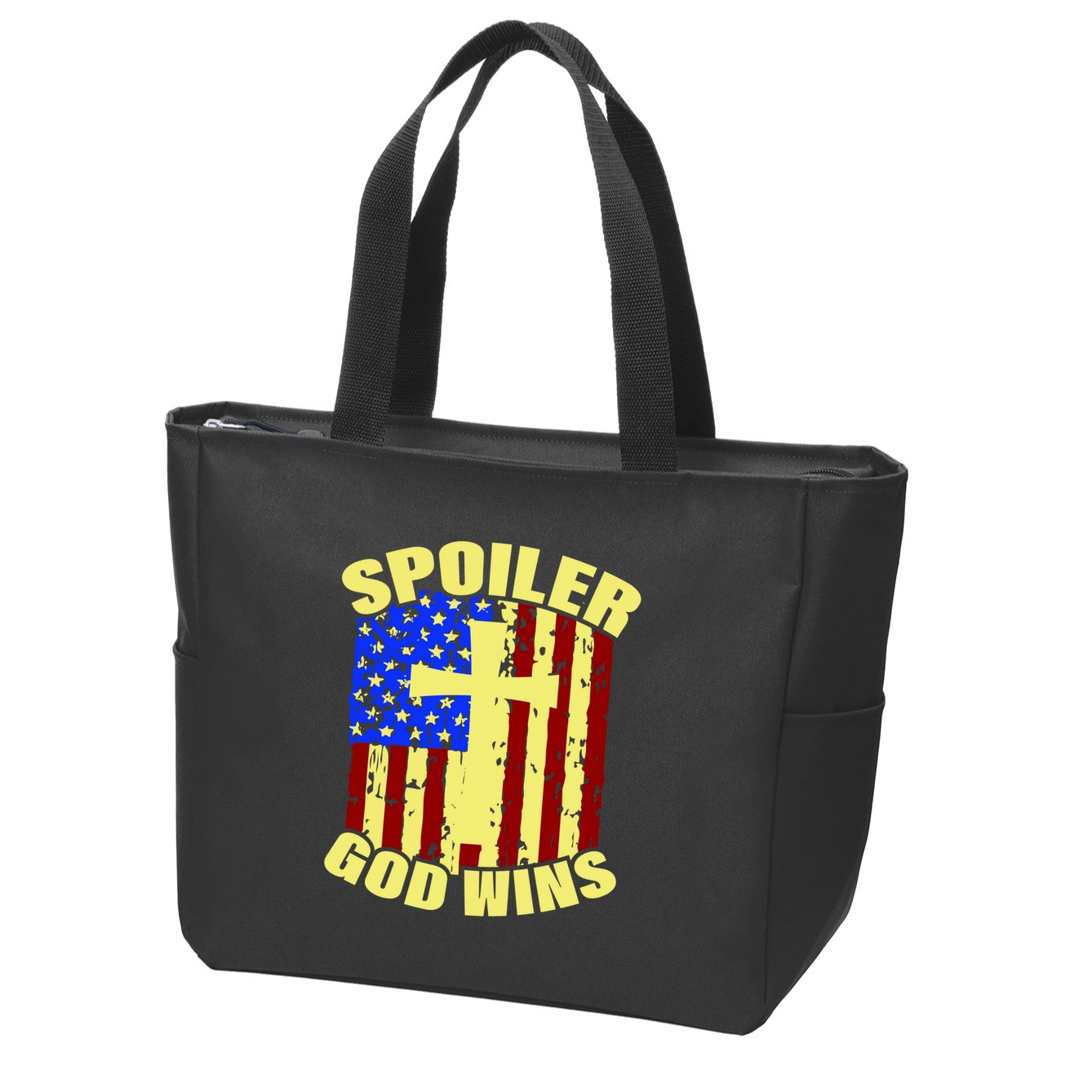 Spoiler God Wins American Flag Zip Tote Bag