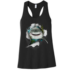 Shark Great White Shark Deep Sea Fishing Funny Shark Women's Racerback Tank