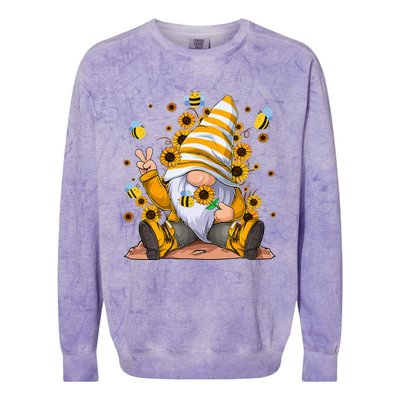 Sunflower Gnome With Bee Hippie Flower mom Colorblast Crewneck Sweatshirt