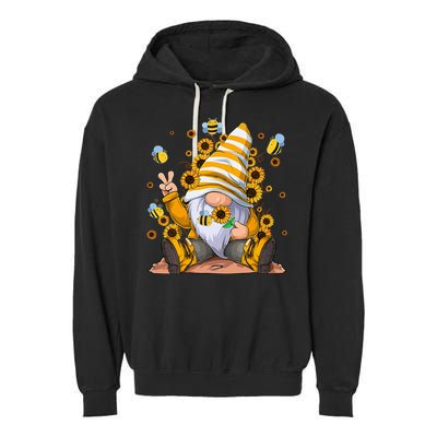 Sunflower Gnome With Bee Hippie Flower mom Garment-Dyed Fleece Hoodie