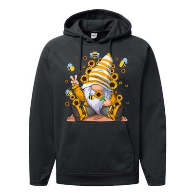 Sunflower Gnome With Bee Hippie Flower mom Performance Fleece Hoodie