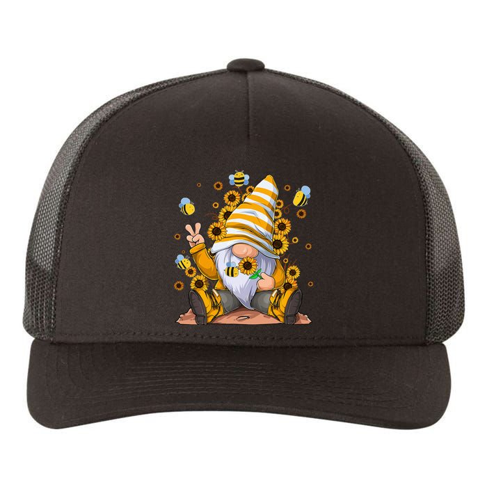 Sunflower Gnome With Bee Hippie Flower mom Yupoong Adult 5-Panel Trucker Hat