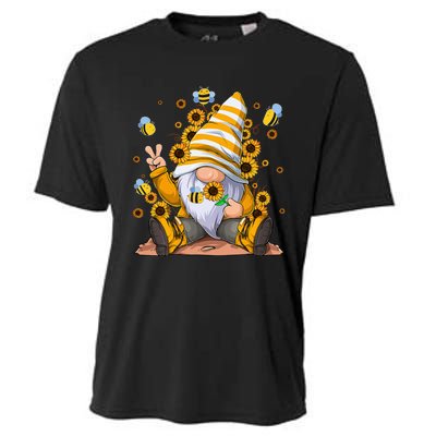 Sunflower Gnome With Bee Hippie Flower mom Cooling Performance Crew T-Shirt