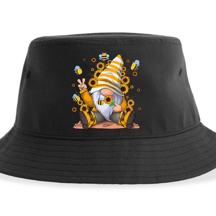 Sunflower Gnome With Bee Hippie Flower mom Sustainable Bucket Hat