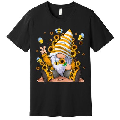 Sunflower Gnome With Bee Hippie Flower mom Premium T-Shirt