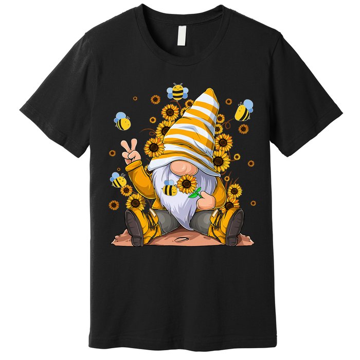 Sunflower Gnome With Bee Hippie Flower mom Premium T-Shirt