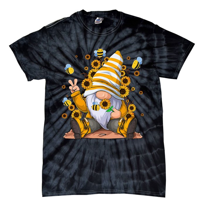 Sunflower Gnome With Bee Hippie Flower mom Tie-Dye T-Shirt