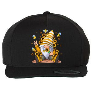 Sunflower Gnome With Bee Hippie Flower mom Wool Snapback Cap