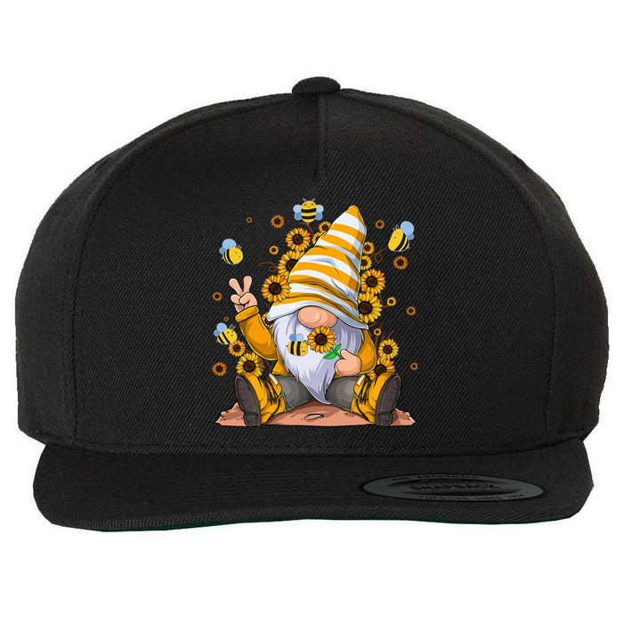 Sunflower Gnome With Bee Hippie Flower mom Wool Snapback Cap