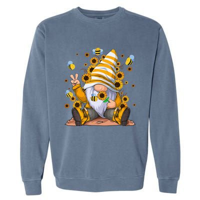 Sunflower Gnome With Bee Hippie Flower mom Garment-Dyed Sweatshirt