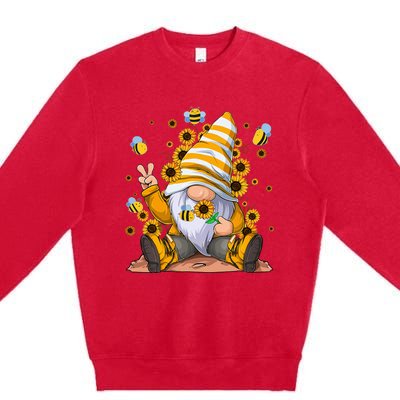 Sunflower Gnome With Bee Hippie Flower mom Premium Crewneck Sweatshirt