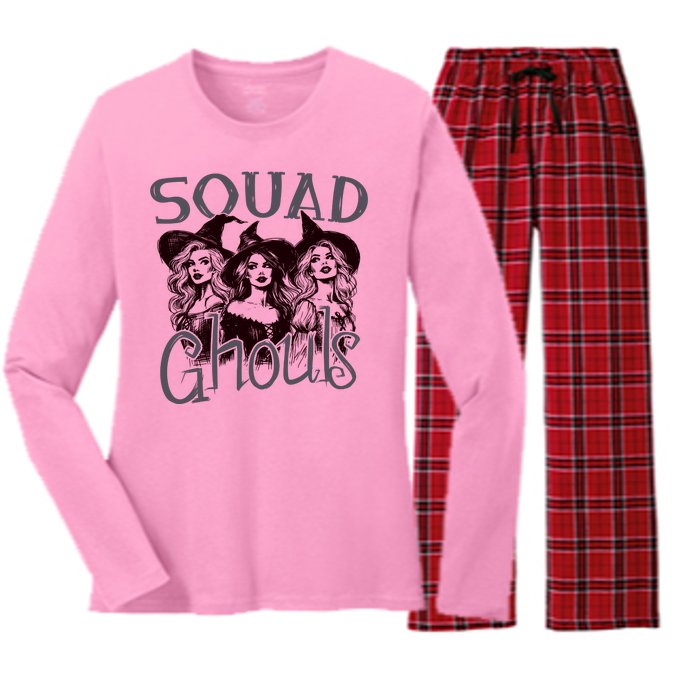 Squad Ghouls Witches Halloween Festive Women's Long Sleeve Flannel Pajama Set 