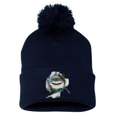 Shark Great White Shark Deep Sea Fishing Funny Shark Pom Pom 12in Knit Beanie