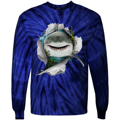 Shark Great White Shark Deep Sea Fishing Funny Shark Tie-Dye Long Sleeve Shirt