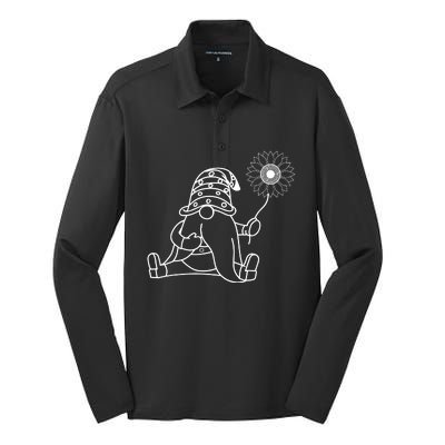 Summer Gnomes With Sunflower Graphic Silk Touch Performance Long Sleeve Polo