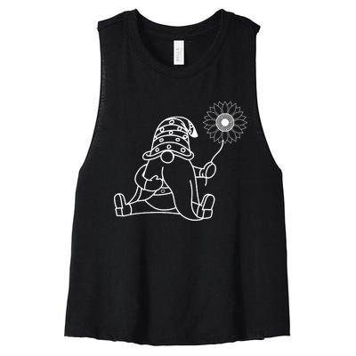 Summer Gnomes With Sunflower Graphic Women's Racerback Cropped Tank