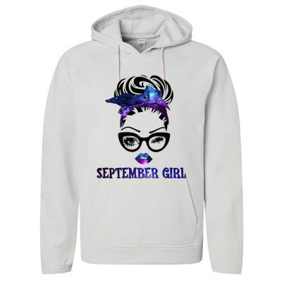 september galaxy wink eye woman face wink eyes lady Performance Fleece Hoodie