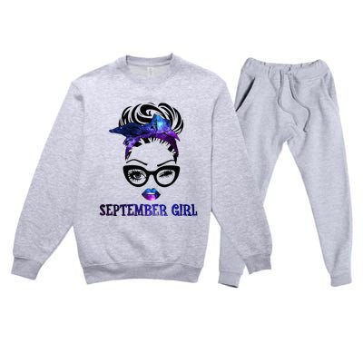 september galaxy wink eye woman face wink eyes lady Premium Crewneck Sweatsuit Set