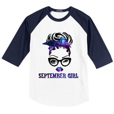 september galaxy wink eye woman face wink eyes lady Baseball Sleeve Shirt