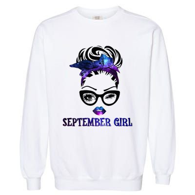 september galaxy wink eye woman face wink eyes lady Garment-Dyed Sweatshirt