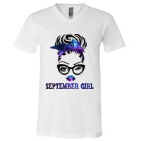 september galaxy wink eye woman face wink eyes lady V-Neck T-Shirt