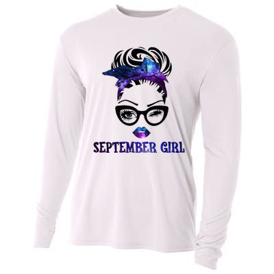 september galaxy wink eye woman face wink eyes lady Cooling Performance Long Sleeve Crew