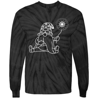 Summer Gnome With Sunflower Graphic Tie-Dye Long Sleeve Shirt