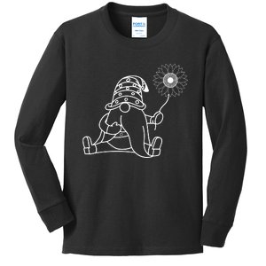 Summer Gnome With Sunflower Graphic Kids Long Sleeve Shirt