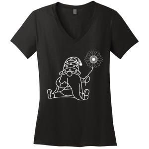 Summer Gnomes With Sunflower Graphic Women's V-Neck T-Shirt