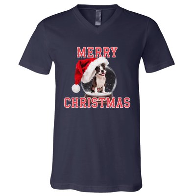 Snow Globe Xmas French Bulldog Christmas V-Neck T-Shirt