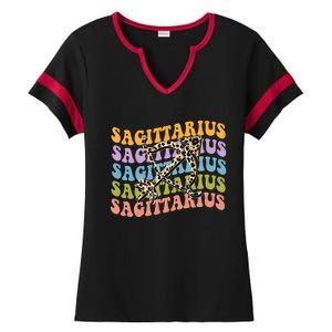 Sagittarius Gift Zodiac Birthday Retro Groovy Gift Ladies Halftime Notch Neck Tee