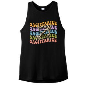 Sagittarius Gift Zodiac Birthday Retro Groovy Gift Ladies PosiCharge Tri-Blend Wicking Tank