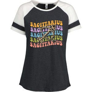 Sagittarius Gift Zodiac Birthday Retro Groovy Gift Enza Ladies Jersey Colorblock Tee