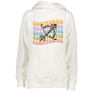 Sagittarius Gift Zodiac Birthday Retro Groovy Gift Womens Funnel Neck Pullover Hood